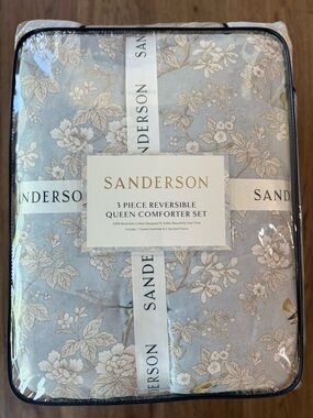 Sanderson Blue Floral Reversible Luxury Cotton Comforter Set - 3 Piece